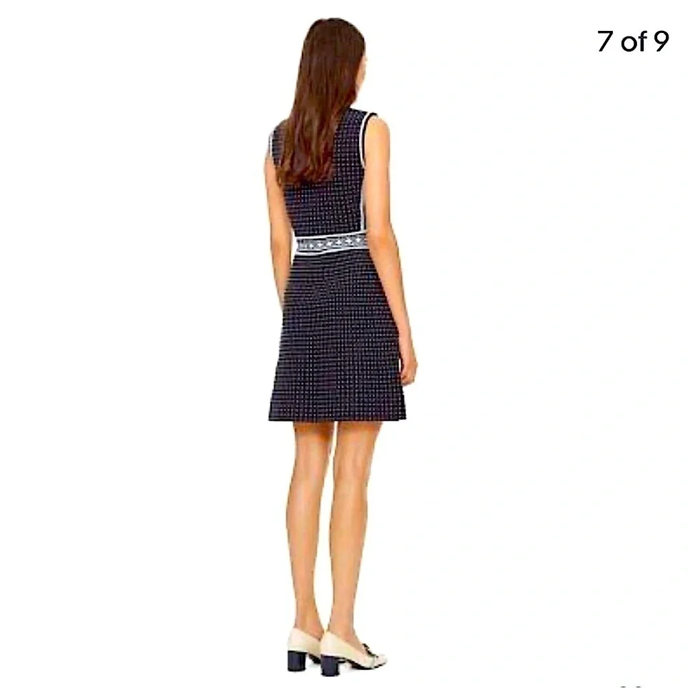 🔥🆕 TORY BURCH navy geo stitch knit dress SIZE SMALL